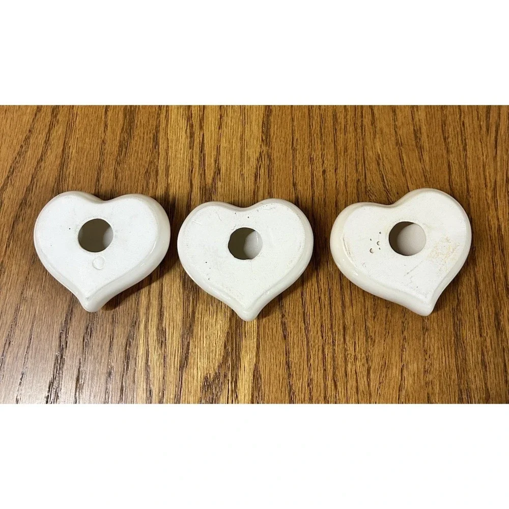 Set of 3 vintage 1216-BL Ceramic Floral Puffy Hearts Home Interior / Homco - Picture 3 of 5